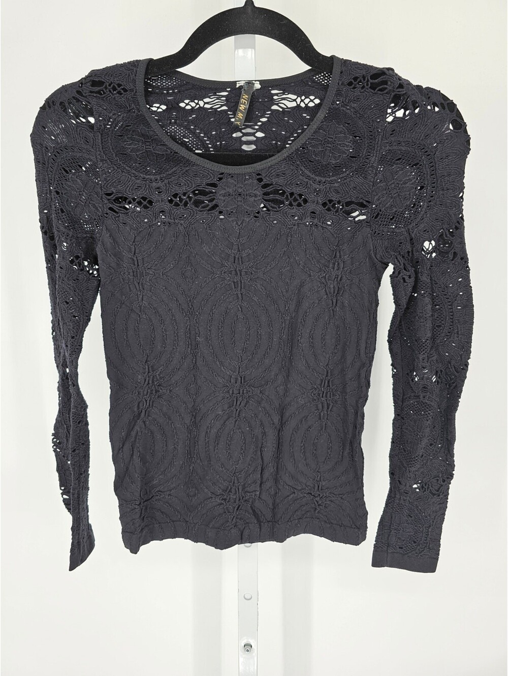 Vintage Y2K New Mix Womens OS Long Sleeve Open Knit Lace Top Black